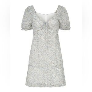 Louna Floral Blue Daisy Peasant Dress with Puff Sleeves